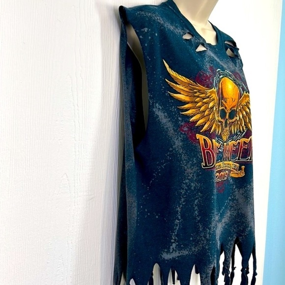 Gildan - 78th 2019 Skull Distressed Fringe Sleeveless Bike Week Daytona Fl Large - Picture 6 of 12